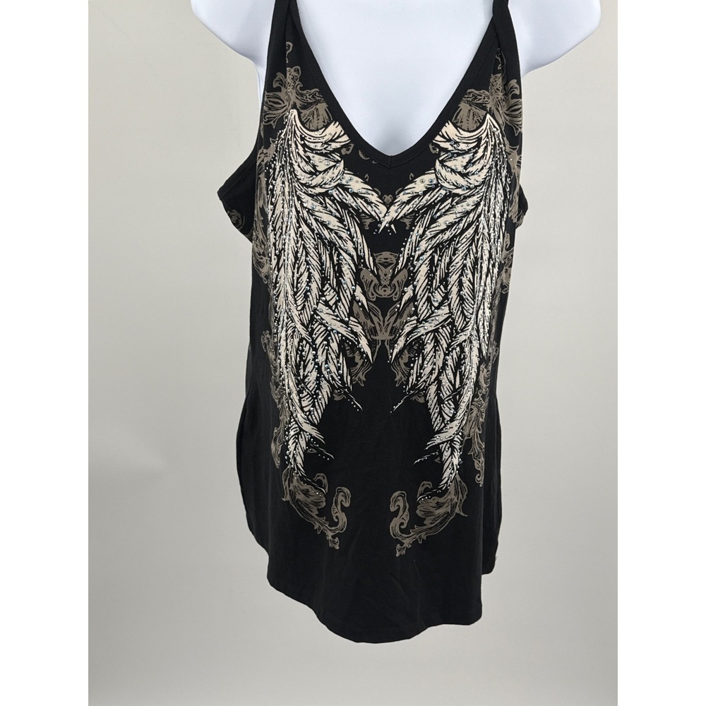 Platinum Plush Bus Stop Angel Wing Rhinestone Tank Top Black 1X 2267-X NWT
